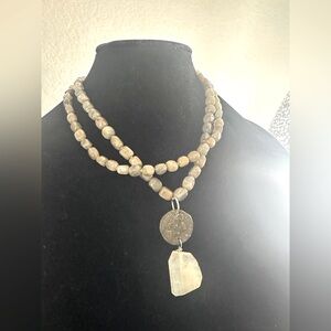 Moonstone Necklace with coin Pendant & labradorite beads 925 silver Sajan ?